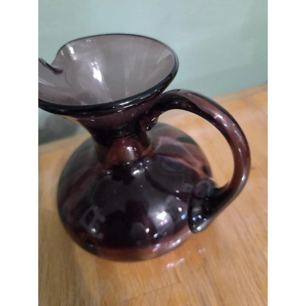 Handblown Amethyst Glass Squat Pitcher with Applied Handle 5